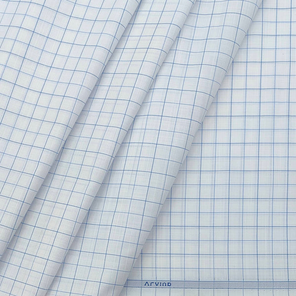 Shirt Fabric Arvind Cotton Blended Formal Check Colour Blue