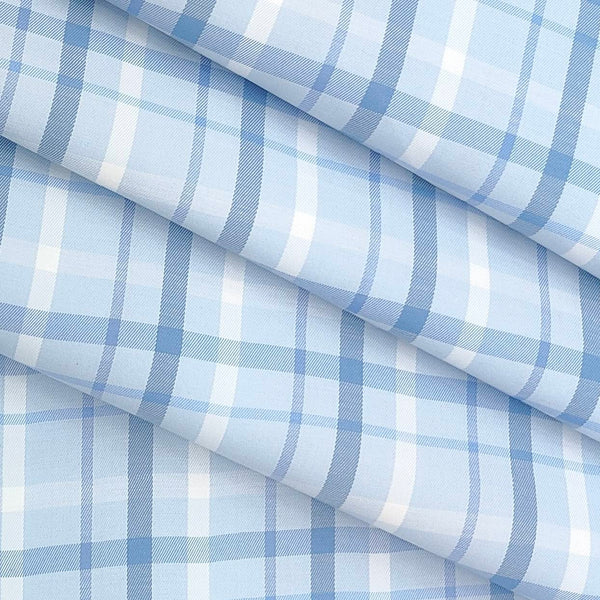 Shirt Fabric Arvind Cotton Blended Check Colour Pastel Blue