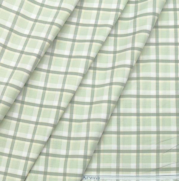 Shirt Fabric Arvind Cotton Blended Check Colour Olive Green
