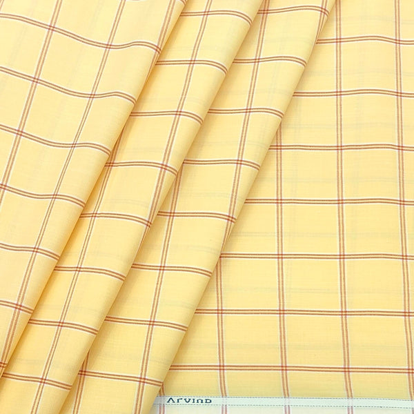Shirt Fabric Arvind Cotton Blended Check Colour Pastel Yellow