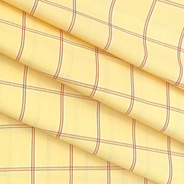 Shirt Fabric Arvind Cotton Blended Check Colour Pastel Yellow