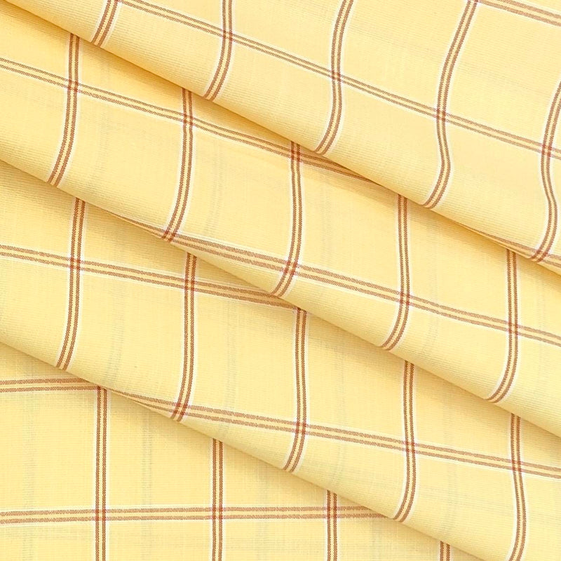 Shirt Fabric Arvind Cotton Blended Check Colour Pastel Yellow