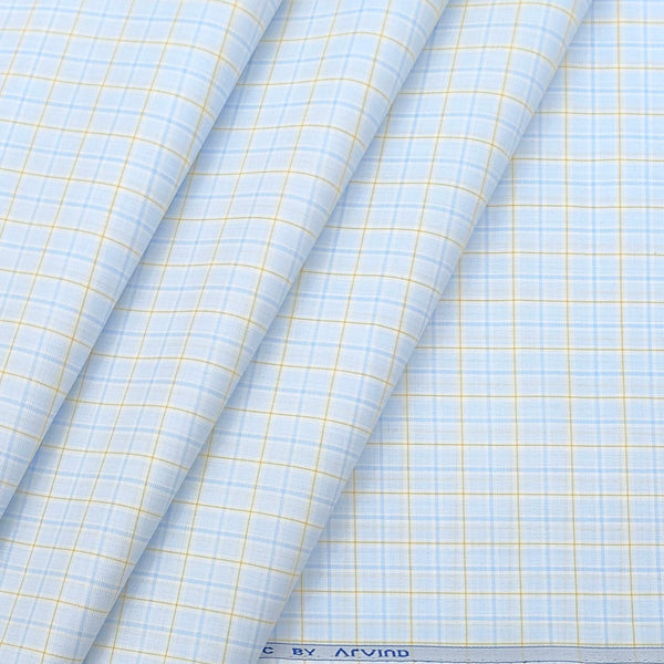 Shirt Fabric Arvind Cotton Blended Check Colour Water Blue