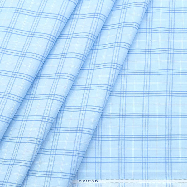Shirt Fabric Arvind Cotton Blended Check Colour Pacific Blue