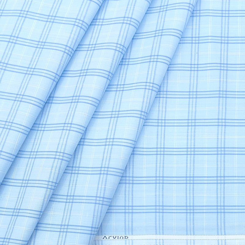 Shirt Fabric Arvind Cotton Blended Check Colour Pacific Blue