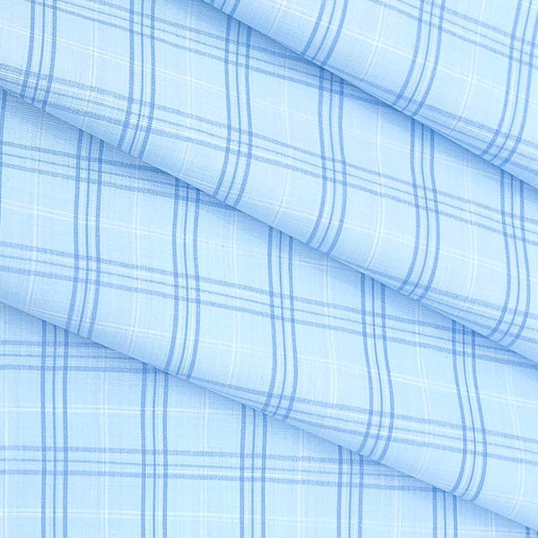 Shirt Fabric Arvind Cotton Blended Check Colour Pacific Blue