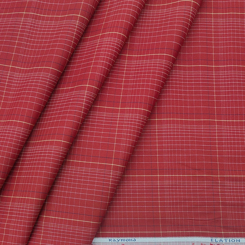 Shirt Fabric Raymond Blended Mix Check Colour Falu Red