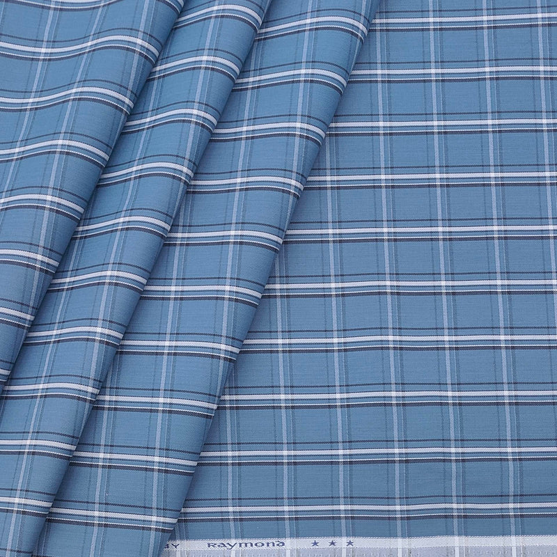 Shirt Fabric Raymond Blended Broad Check Colour Aegean Blue
