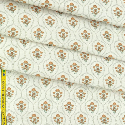 Shirt n Kurta Fabric Stiff Pure Cotton Premium Digital Printed Colour Floral White