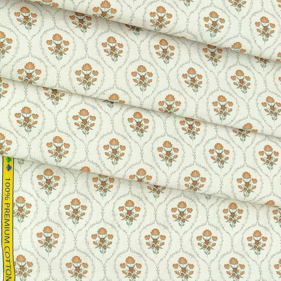 Shirt n Kurta Fabric Stiff Pure Cotton Premium Digital Printed Colour Floral White