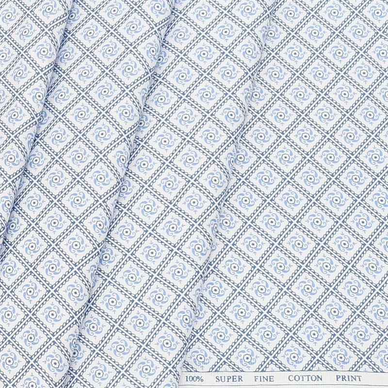 Shirt Fabric ManTire Giza Cotton Printed Colour Ice Blue