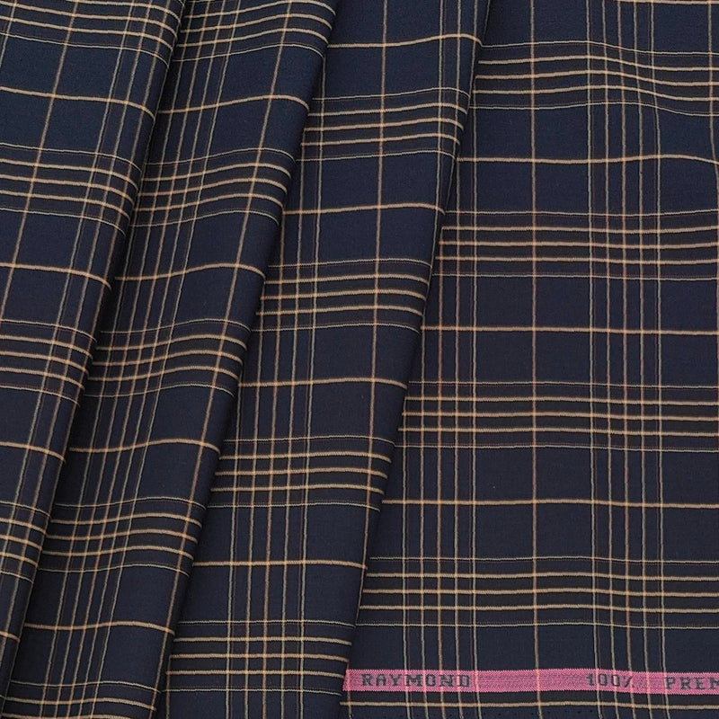 Shirt Fabric Raymond 100% Cotton Check Colour Dark Blue