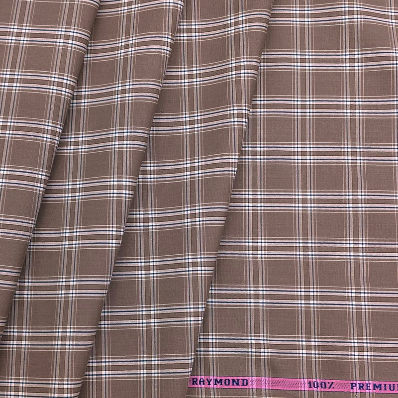 Shirt Fabric Raymond 100% Cotton Broad Check Colour Brown Bear