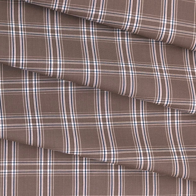 Shirt Fabric Raymond 100% Cotton Broad Check Colour Brown Bear