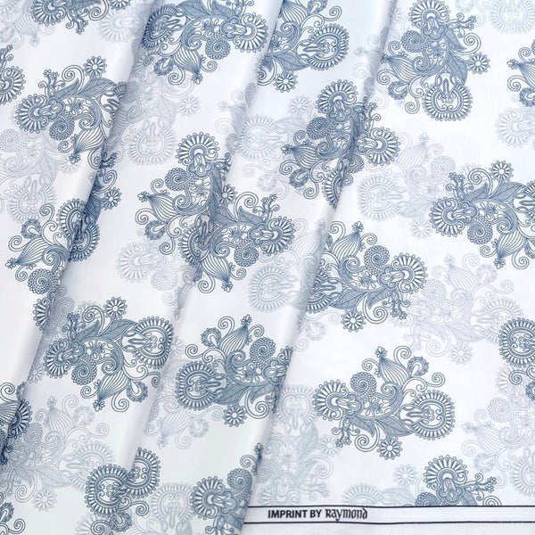 Shirt Fabric Raymond Polished Cotton Digital Printed Colour White n Blue