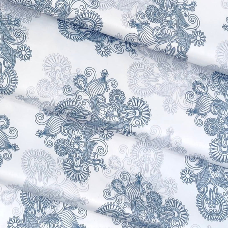 Shirt Fabric Raymond Polished Cotton Digital Printed Colour White n Blue