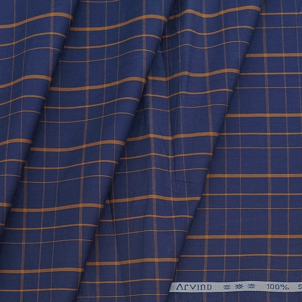 Shirt Fabric Arvind Giza Cotton Mix Check Colour Dark Blue