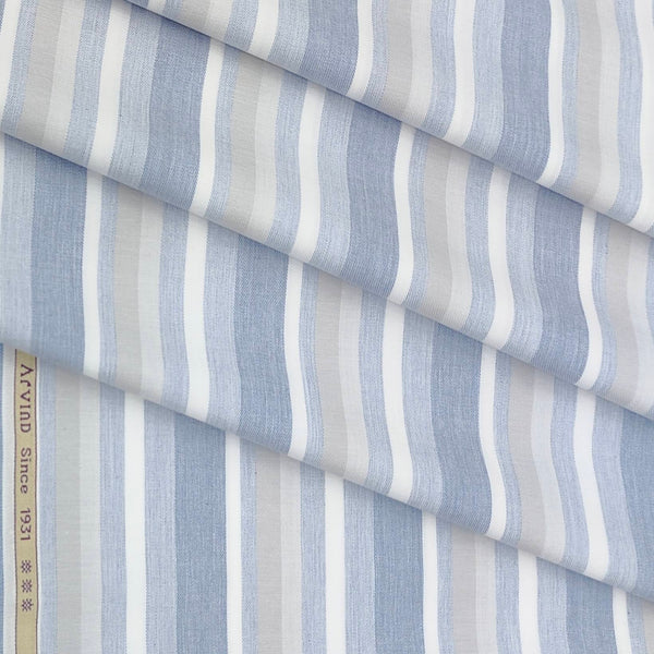 Shirt Fabric Arvind Giza Cotton Broad Patta Colour White Blue N Grey