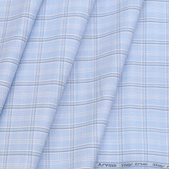 Shirt Fabric Arvind Giza Cotton Check Colour Light Blue