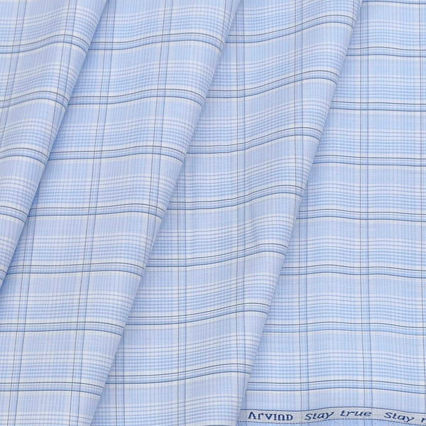 Shirt Fabric Arvind Giza Cotton Check Colour Light Blue