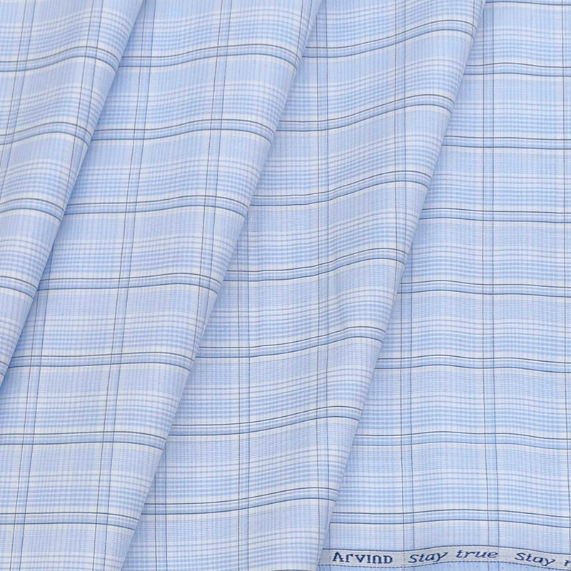 Shirt Fabric Arvind Giza Cotton Check Colour Light Blue