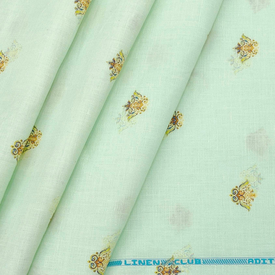 Shirt Fabric Linen Club Linen Blended Printed Colour Turquoise Green
