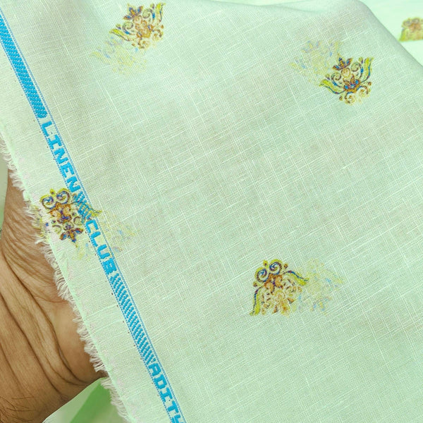 Shirt Fabric Linen Club Linen Blended Printed Colour Turquoise Green