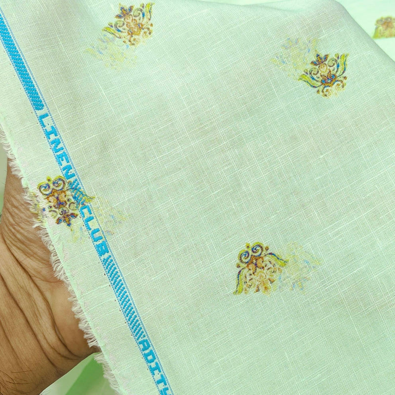 Shirt Fabric Linen Club Linen Blended Printed Colour Turquoise Green