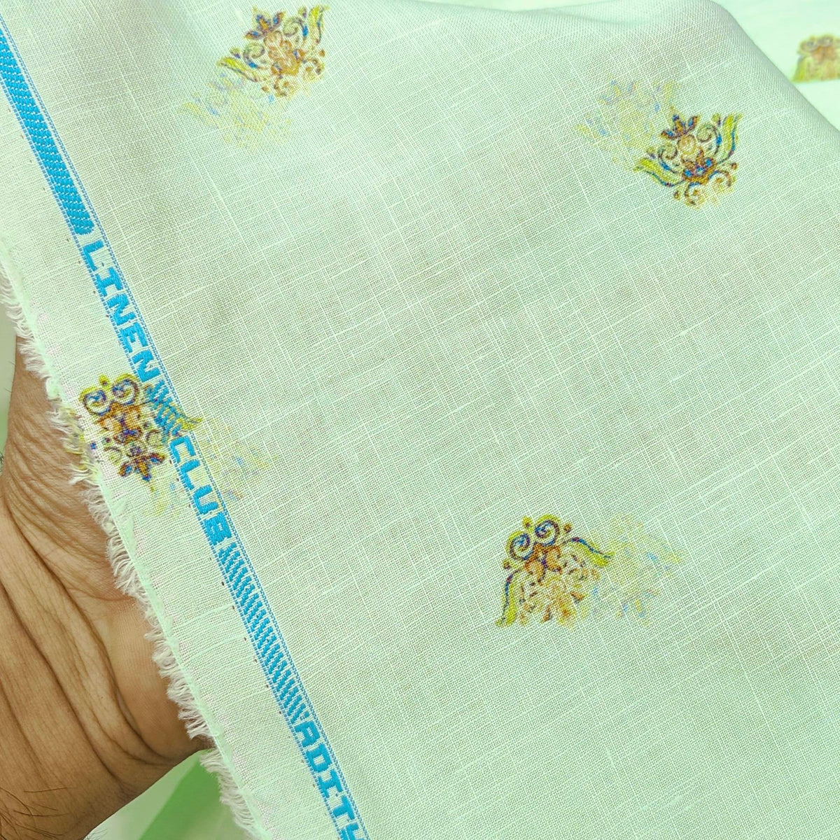 Shirt Fabric Linen Club Linen Blended Printed Colour Turquoise Green
