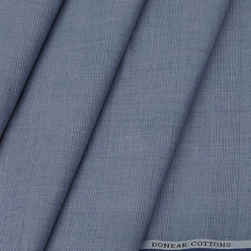 Trouser Fabric Donear Fine Pure Cotton stretchable Mild Check Colour Glaucous Blue