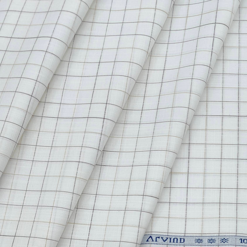 Shirt Fabric Arvind Giza Cotton Check Colour White