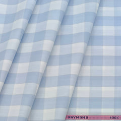 Shirt Fabric Raymond 100% Cotton Check Colour Light Blue N White