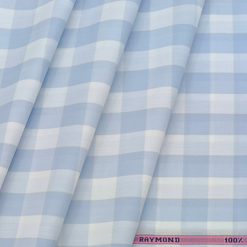 Shirt Fabric Raymond 100% Cotton Check Colour Light Blue N White