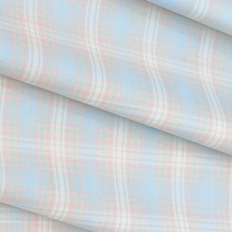 Shirt Fabric Raymond 100% Cotton Mix Check Colour Light Blue N Off White