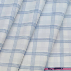 Shirt Fabric Raymond 100% Cotton Check Colour Light Blue N White