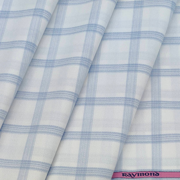 Shirt Fabric Raymond 100% Cotton Check Colour Light Blue N White