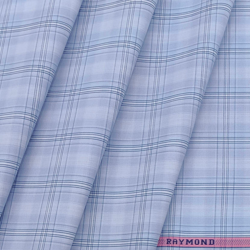 Shirt Fabric Raymond 100% Cotton Broad Check Colour Light Blue