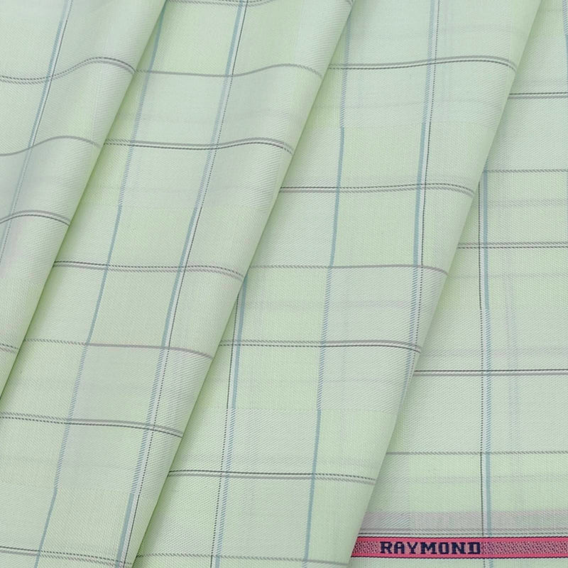 Shirt Fabric Raymond 100% Cotton Broad Check Colour Light Green N Off White