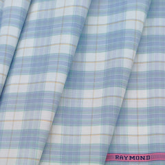 Shirt Fabric Raymond 100% Cotton Broad Check Colour Light Blue N White