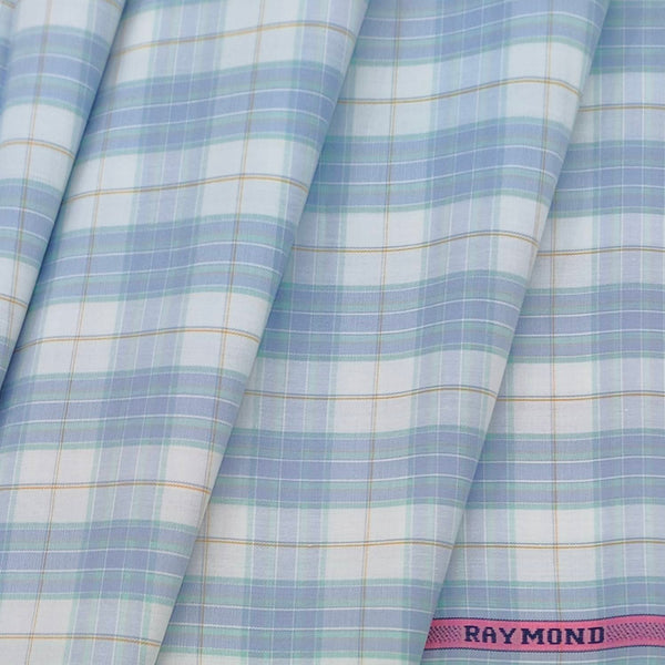 Shirt Fabric Raymond 100% Cotton Broad Check Colour Light Blue N White
