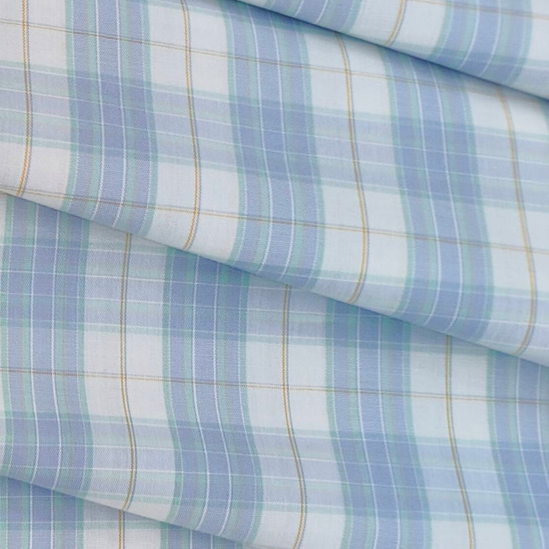 Shirt Fabric Raymond 100% Cotton Broad Check Colour Light Blue N White
