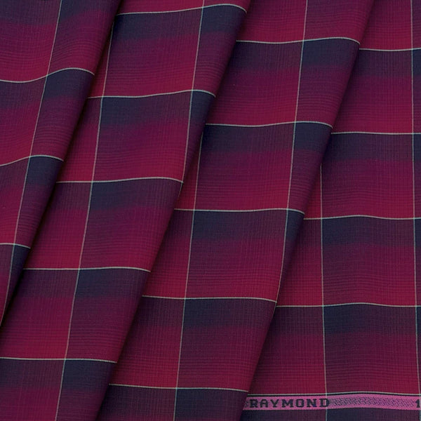 Shirt Fabric Raymond 100% Cotton Broad Check Colour Red N Dark Blue