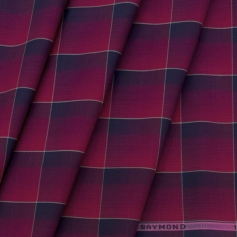 Shirt Fabric Raymond 100% Cotton Broad Check Colour Red N Dark Blue