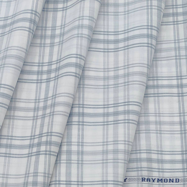 Shirt Fabric Raymond 100% Cotton Check Colour Light Blue N White