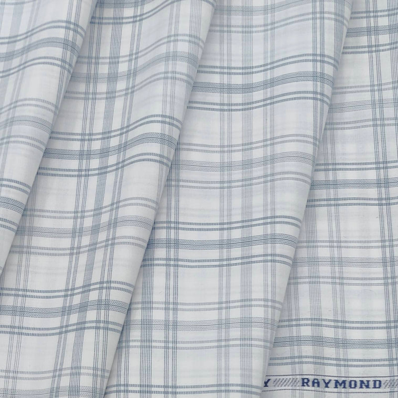 Shirt Fabric Raymond 100% Cotton Check Colour Light Blue N White