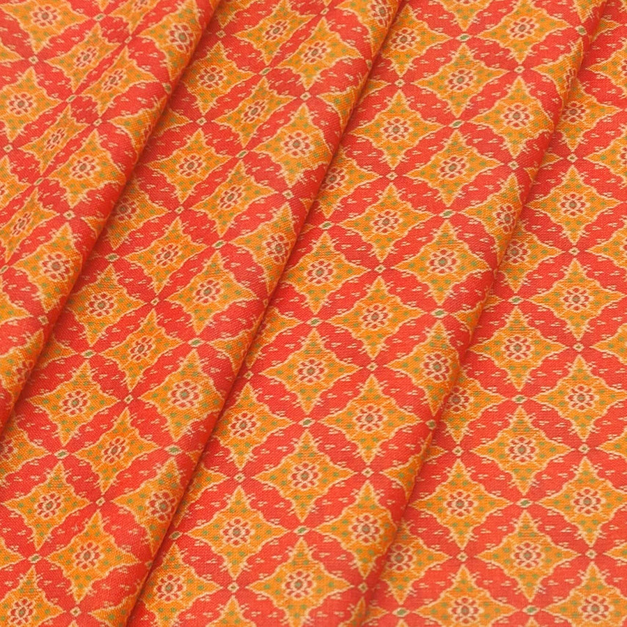 Shirt Fabric ManTire Polyester Viscose Digital Printed Color Candy Red N Light Orange