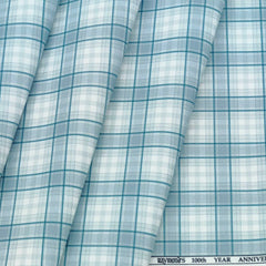 Shirt Fabric Raymond Polished Cotton Check Colour Slate Blue N White