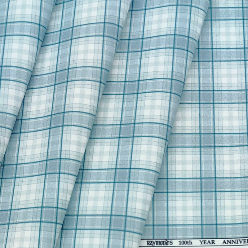 Shirt Fabric Raymond Polished Cotton Check Colour Slate Blue N White