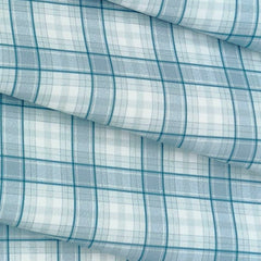 Shirt Fabric Raymond Polished Cotton Check Colour Slate Blue N White