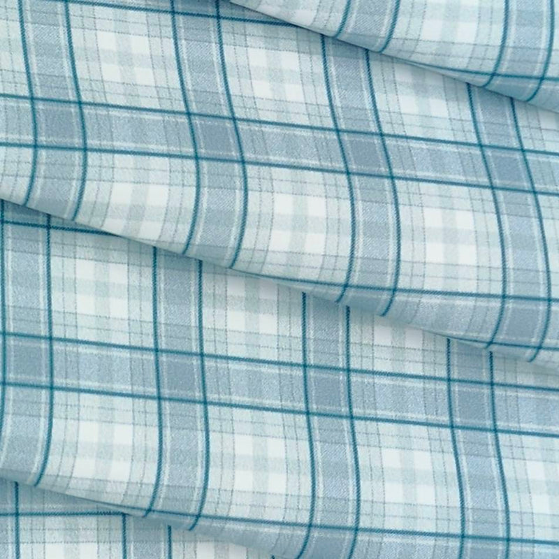 Shirt Fabric Raymond Polished Cotton Check Colour Slate Blue N White